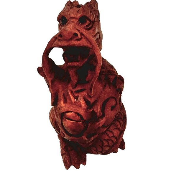 Dragon Ojime Bead Netsuke Hand-Carved Boxwood Figurine - Picture 1 of 8